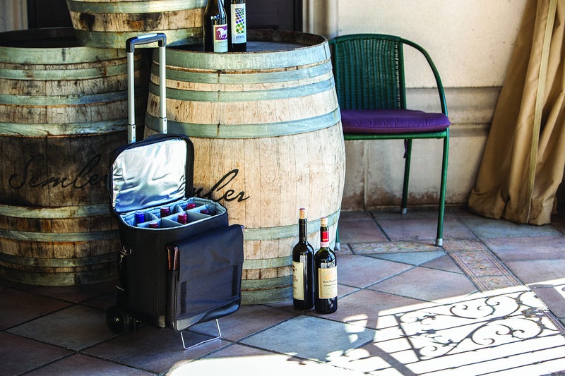 PICNIC TIME Cellar 6-Bottle Wine Carrier & Rolling Cooler Tote, Insulated Padded Wine Cooler Bag for Travel, Portable Bag with Polyester Exterior and Water-Resistant Base, (Black with Gray Accents) - Image 3